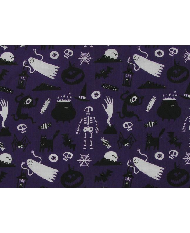 Halloween Delight Polycotton Print, Purple
