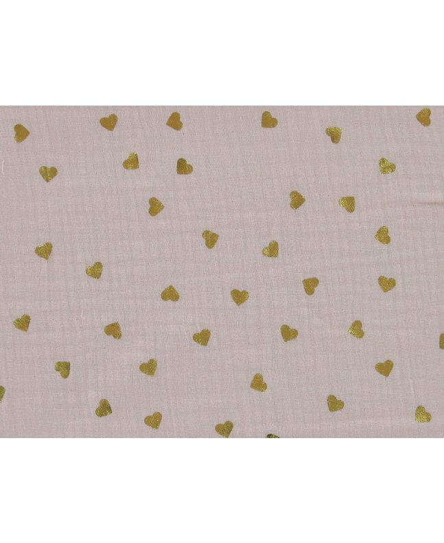 Hearts Foil Print Double Gauze, Pink