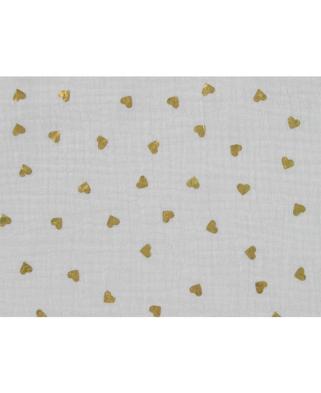Hearts Foil Print Double Gauze, White