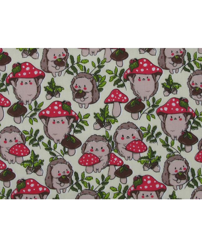 Hedgehog Toadstool Polycotton Print, Cream