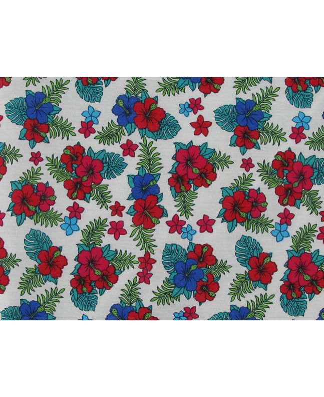 Hibiscus Bunch Cotton Poplin, White