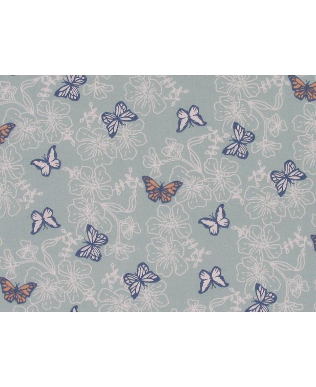 Hibiscus Polycotton Butterfly, Powder Blue