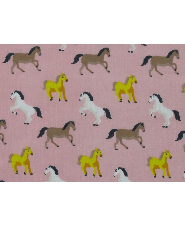 Horses Gallop Polycotton Print, Pink