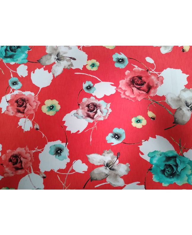 Hot Rose Bouquet Printed Polyester Stretch