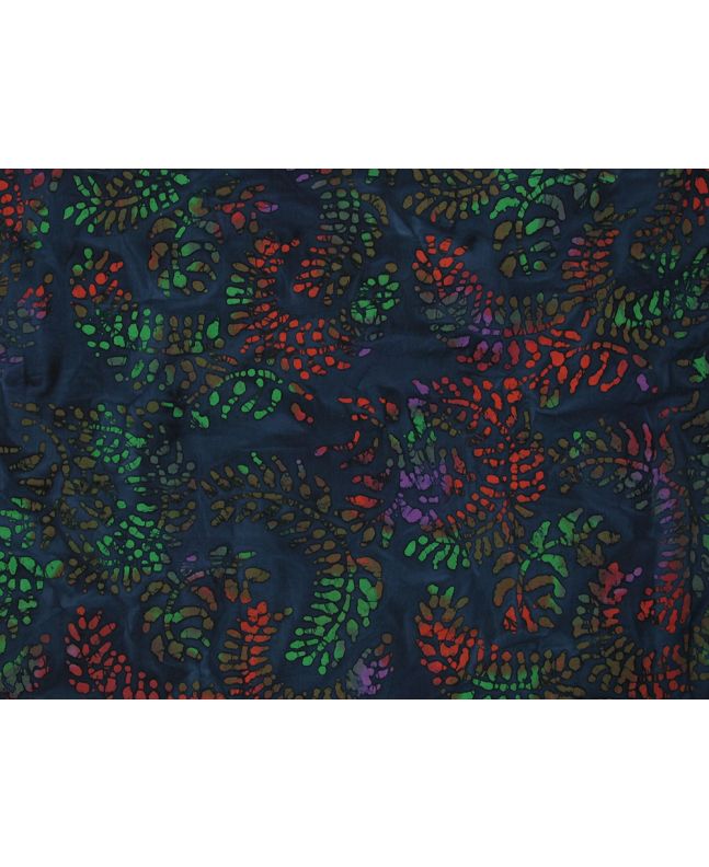 Indian Batik Cotton, Fern Flutter, Navy