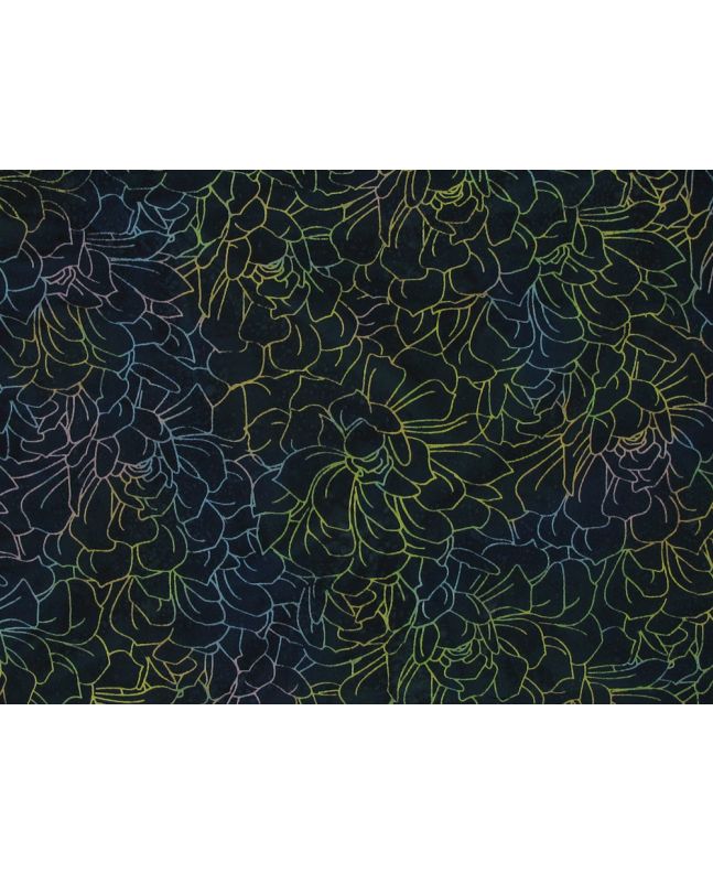 Indian Batik Cotton, Petal Flow, Black