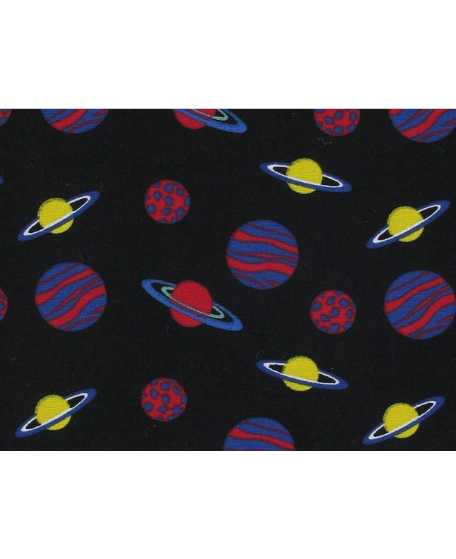 Intergalactic Adventure Cotton Print, Planets, Black