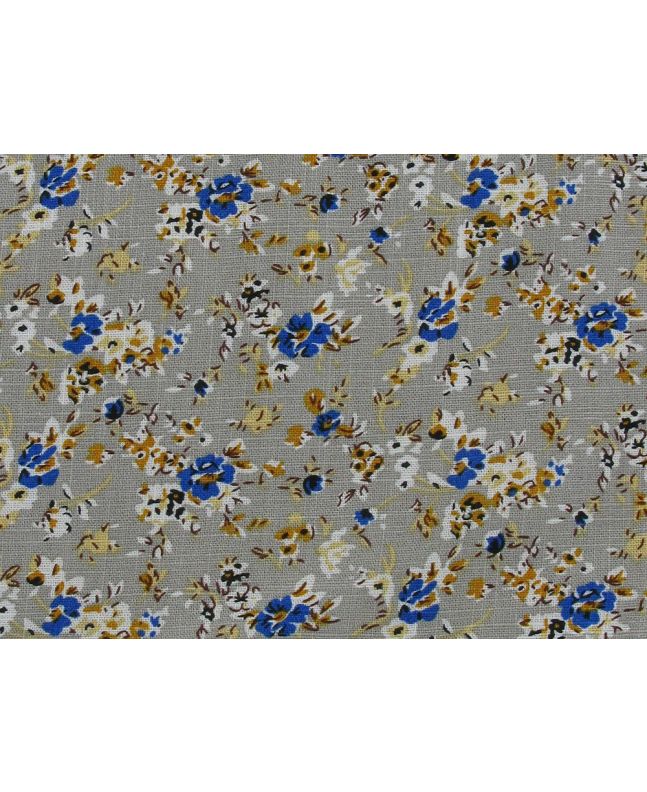 Iris Flowers Printed Rayon Linen Print, Grey