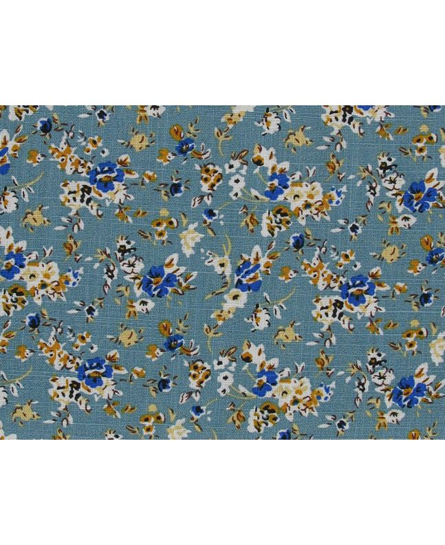 Iris Flowers Printed Rayon Linen Print, Teal