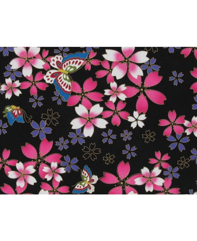 Isumi Japanese Foil Cotton Print, Blossom Butterfly, Black