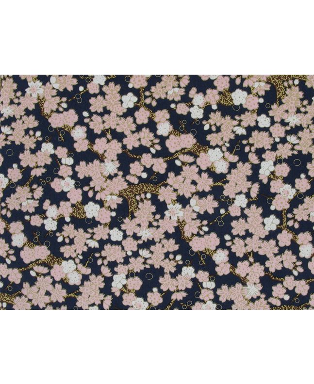 Isumi Japanese Foil Cotton Print, Blossom Tree, Navy