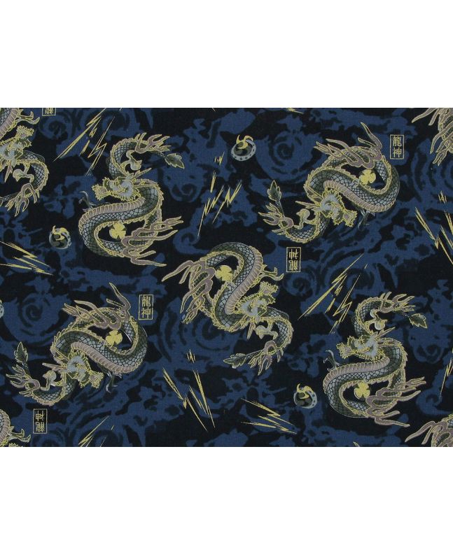 Isumi Japanese Foil Cotton Print, Dragon Flash, Navy