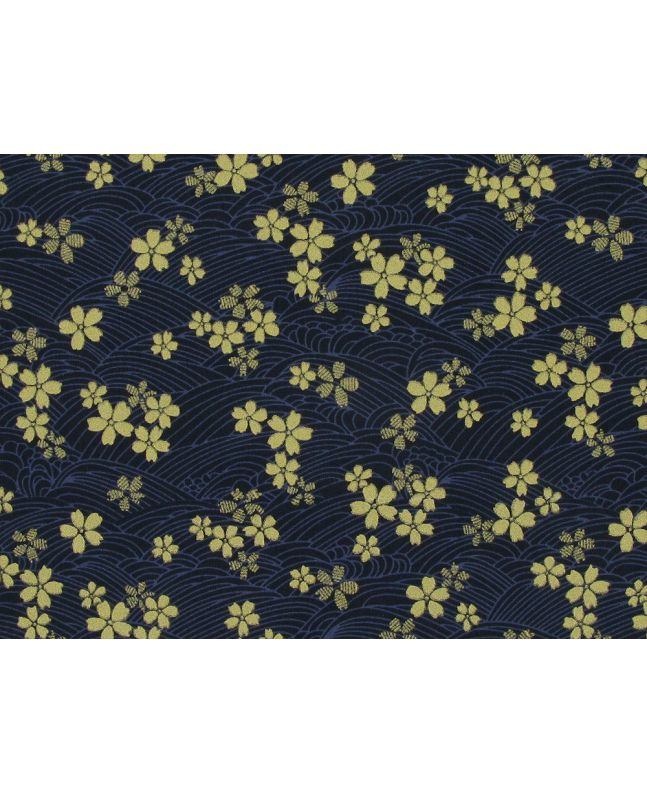 Isumi Japanese Foil Cotton Print, Floral Blossom Waves, Navy