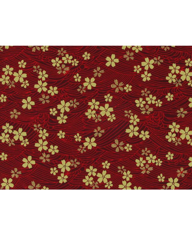 Isumi Japanese Foil Cotton Print, Floral Blossom Waves, Red
