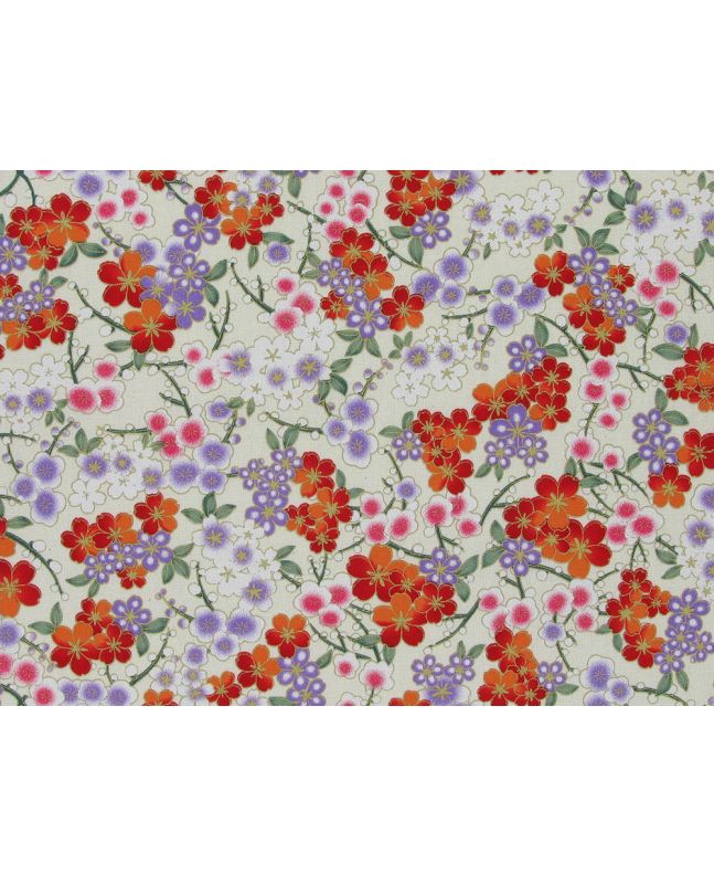Isumi Japanese Foil Cotton Print, Floral Garden, Cream