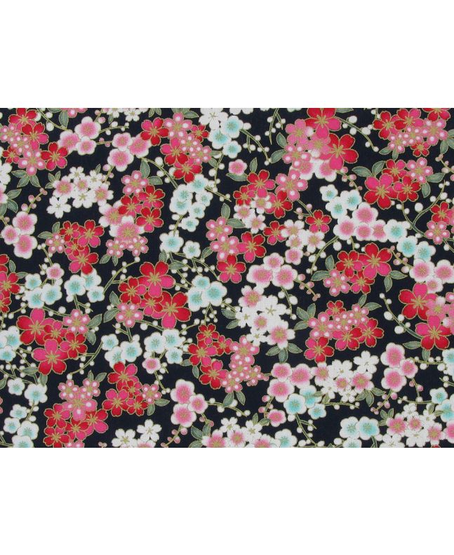 Isumi Japanese Foil Cotton Print, Floral Garden, Navy