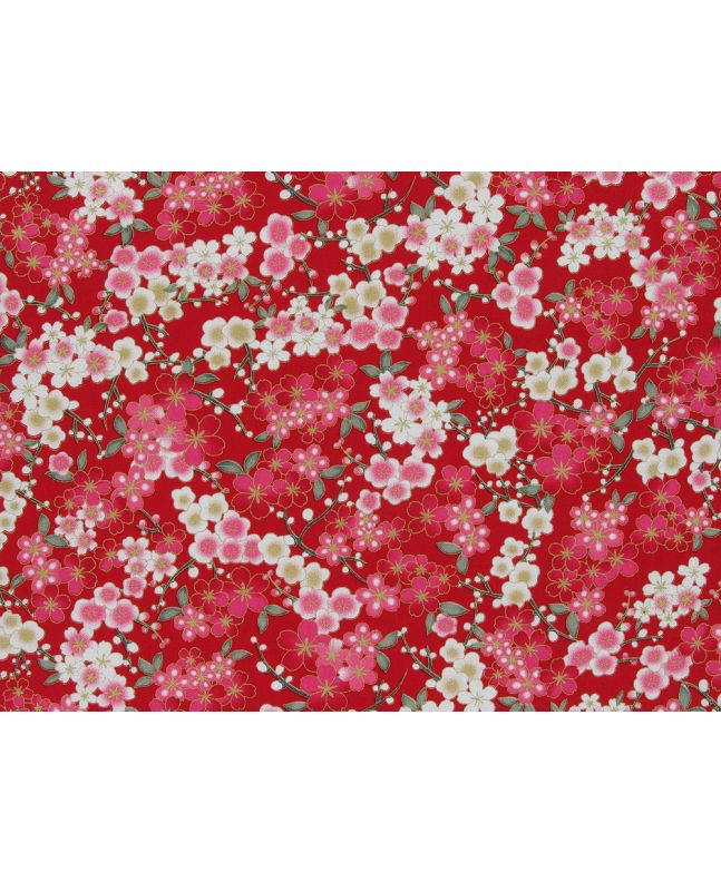 Isumi Japanese Foil Cotton Print, Floral Garden, Red