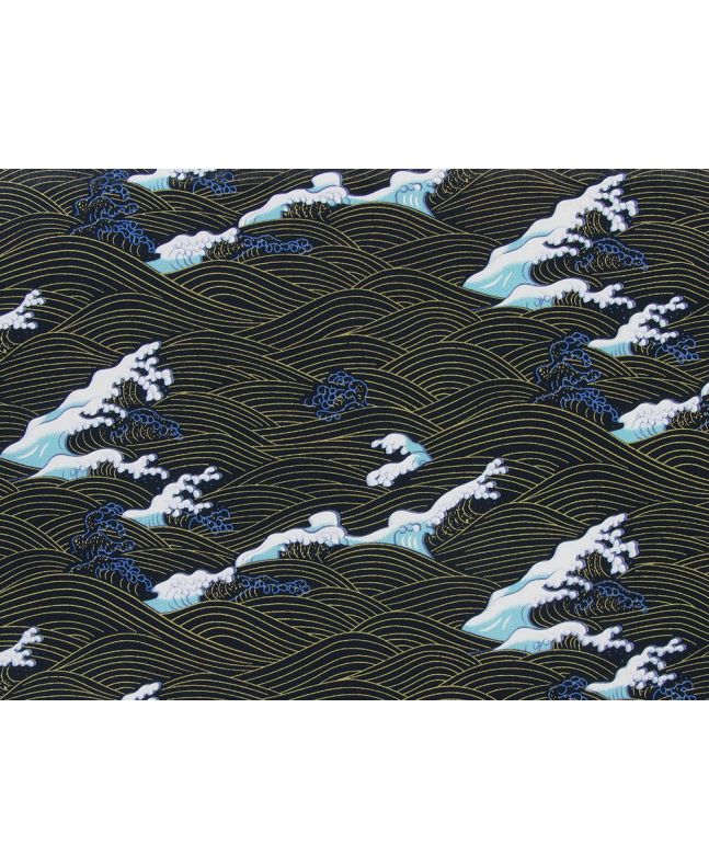 Isumi Japanese Foil Cotton Print, Foaming Wave, Black
