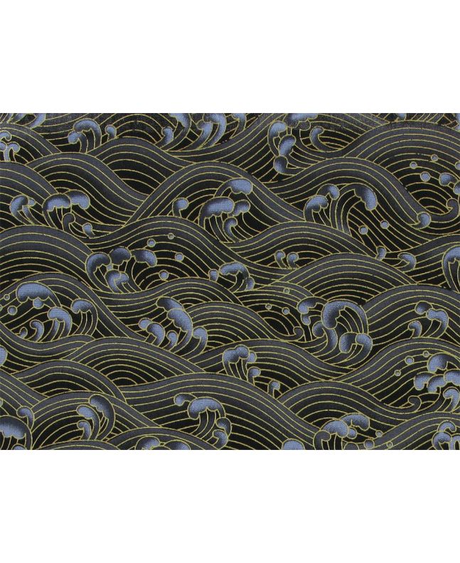 Isumi Japanese Foil Cotton Print, Pacific Waves, Black