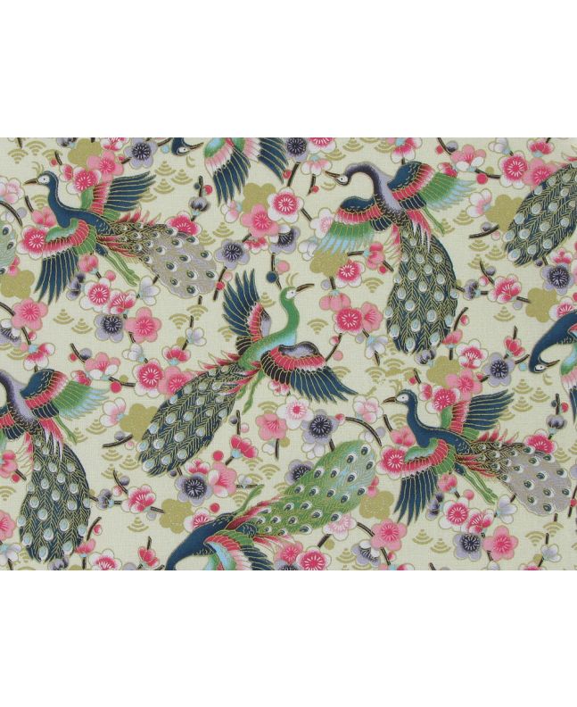 Isumi Japanese Foil Cotton Print, Peacock Flight, Lemon