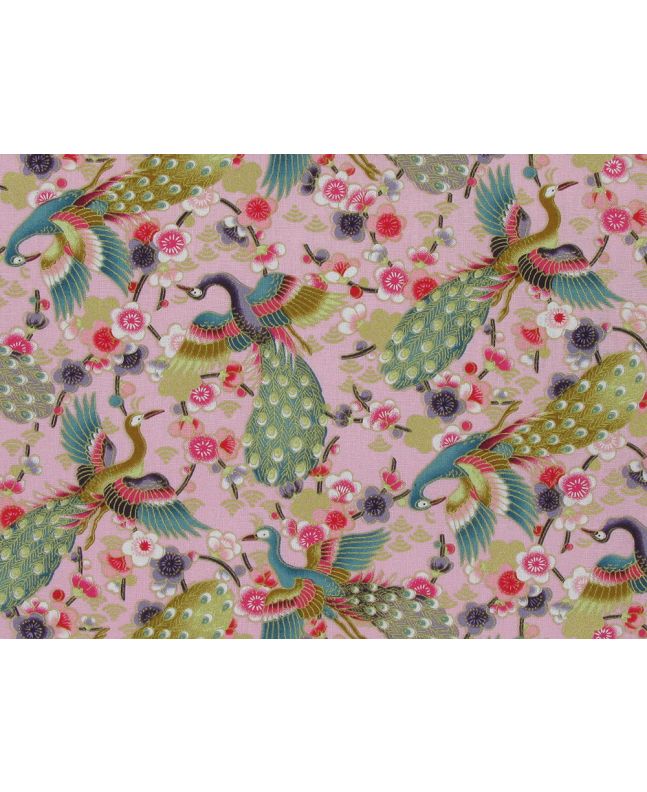Isumi Japanese Foil Cotton Print, Peacock Flight, Pink