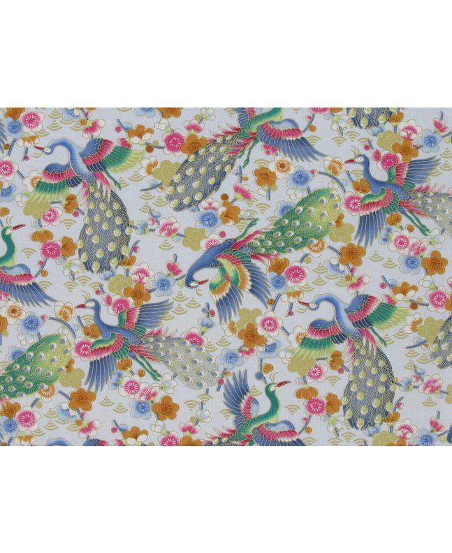 Isumi Japanese Foil Cotton Print, Peacock Flight, Sky
