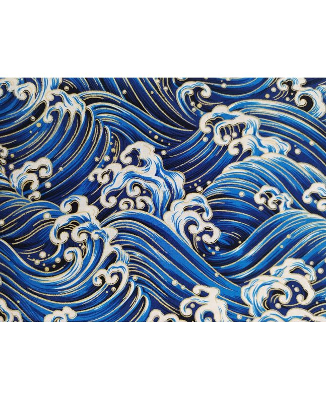Isumi Japanese Foil Cotton Print, Sea Waves, Blue