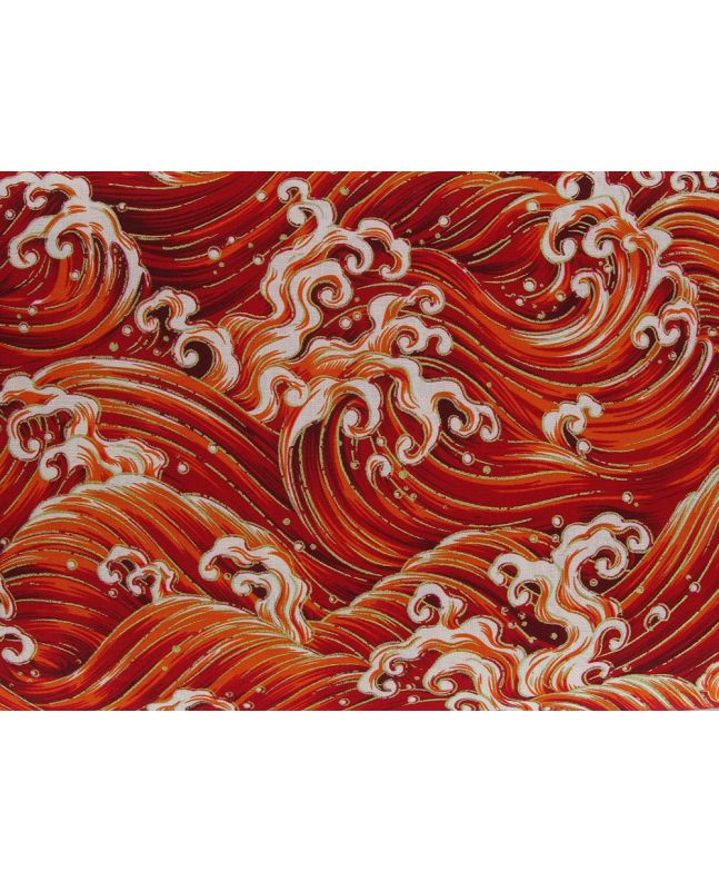 Isumi Japanese Foil Cotton Print, Sea Waves, Red