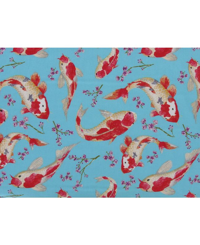 Japanese Koi Cotton Print, Blue