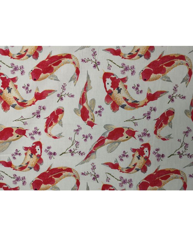 Japanese Koi Cotton Print, Ivory