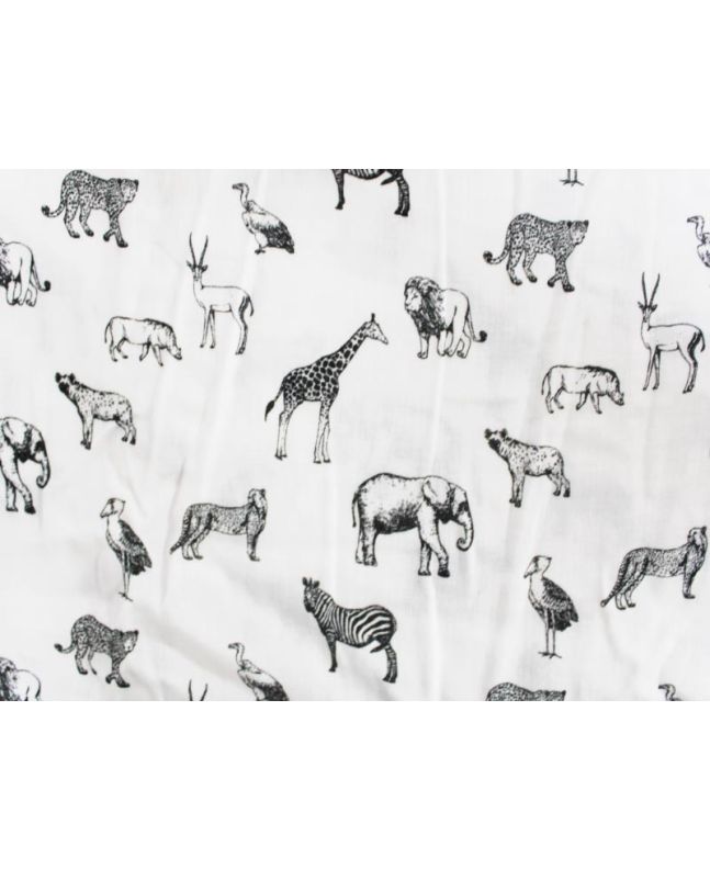 Jungle Animals Printed Double Gauze, White