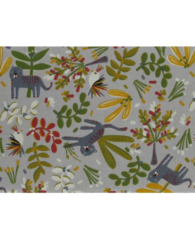 Jungle Doodle Cotton Print, Grey