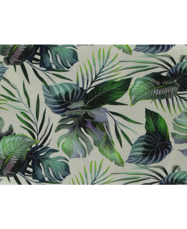 Jungle Leaves Printed Linen Blend, Pale Yellow