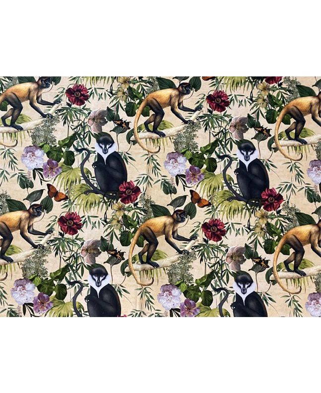 Jungle Monkey Printed Velvet, Beige