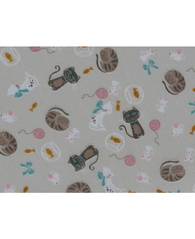 Kitty Snooze Polycotton Print, Silver