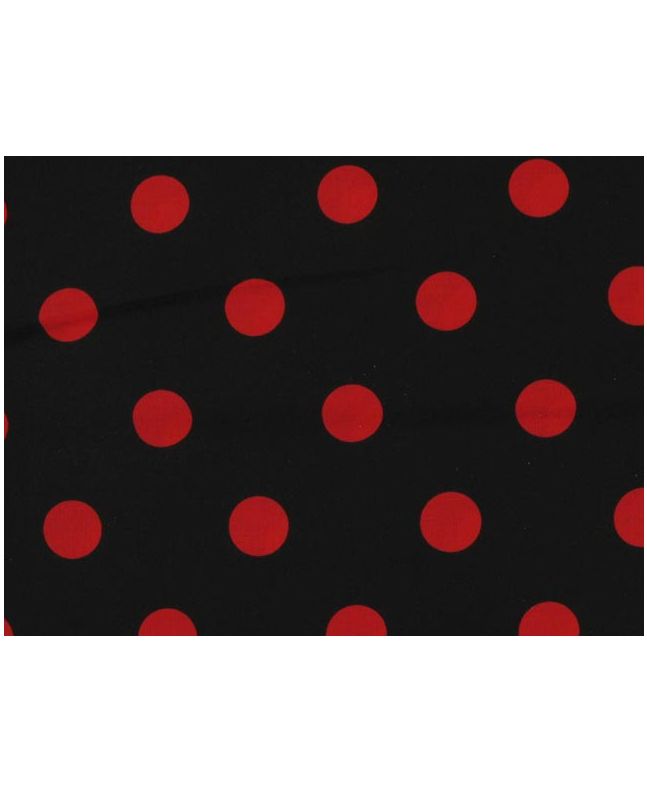 Large Red Polka Dot on Black Background Polycotton Print