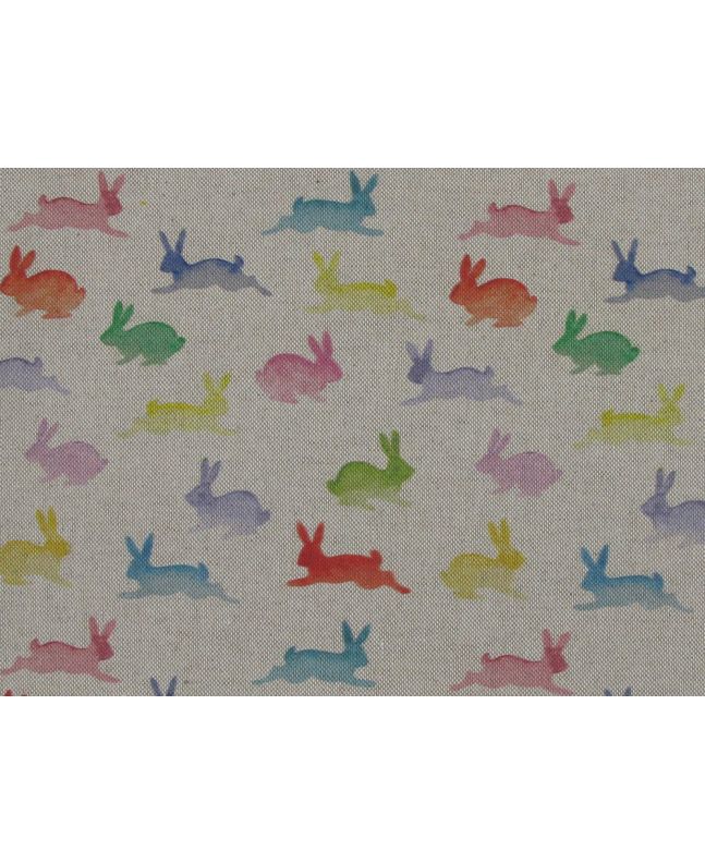 Linen Look Digital Printed Panama Rainbow Rabbits