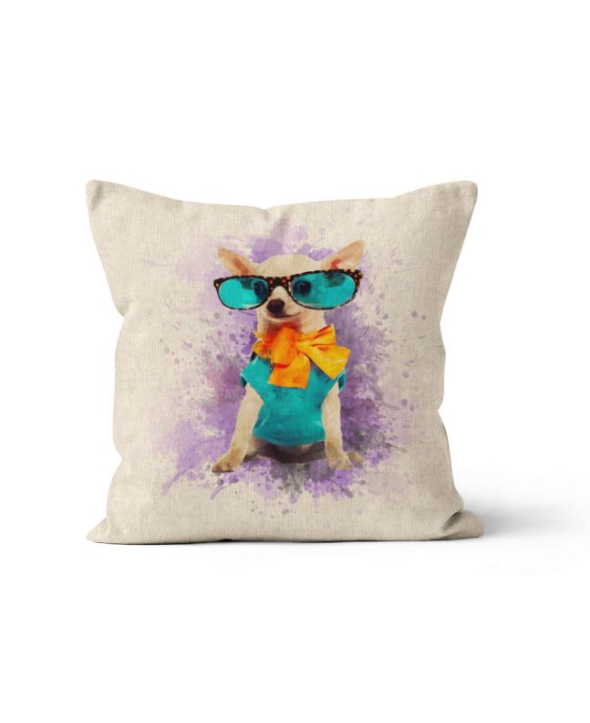 Linen Look Panama Panels, Chihuahua Glasses, Blue