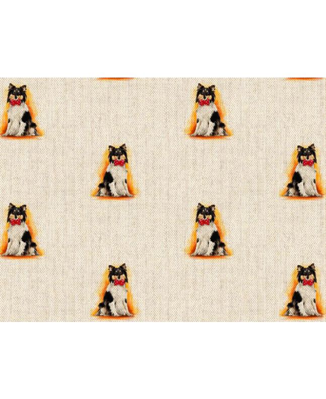 Linen Look Printed Panama, Collie Bow Tie