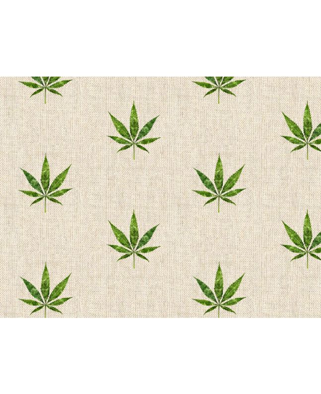 Linen Look Printed Panama, Hemp Leaf