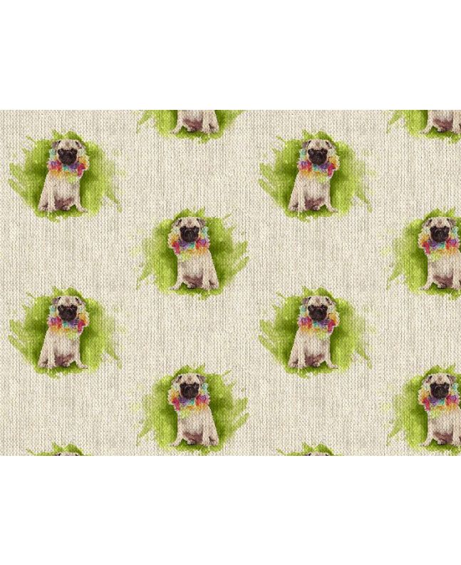 Linen Look Printed Panama, Pug Hula