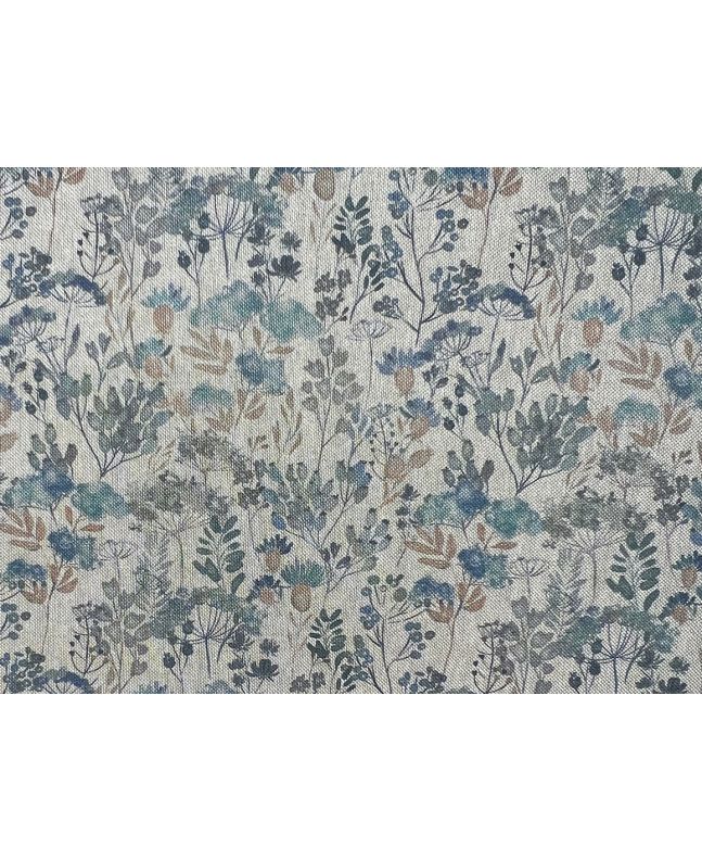 Linen Look Printed Panama, Vintage Garden, Azure