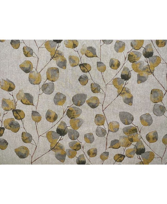 Linen Look Printed Panama, Watercolour Leaves, Ochre