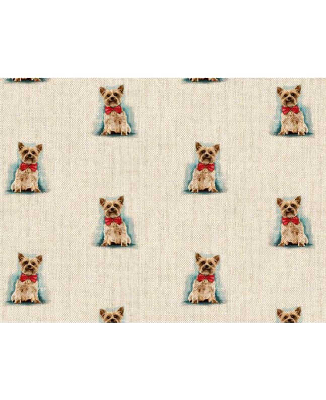 Linen Look Printed Panama, Yorkshire Terrier Bow Tie