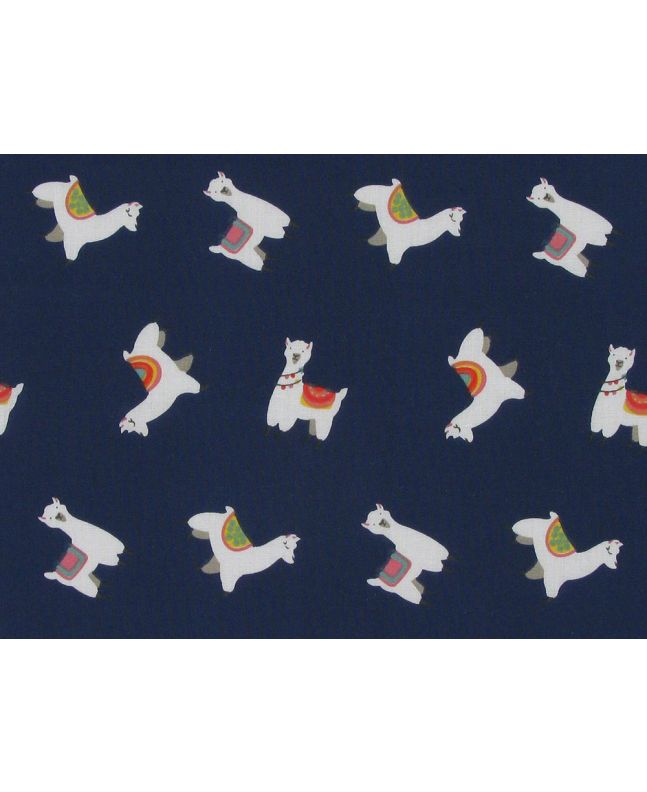 Llama Party Polycotton, Navy