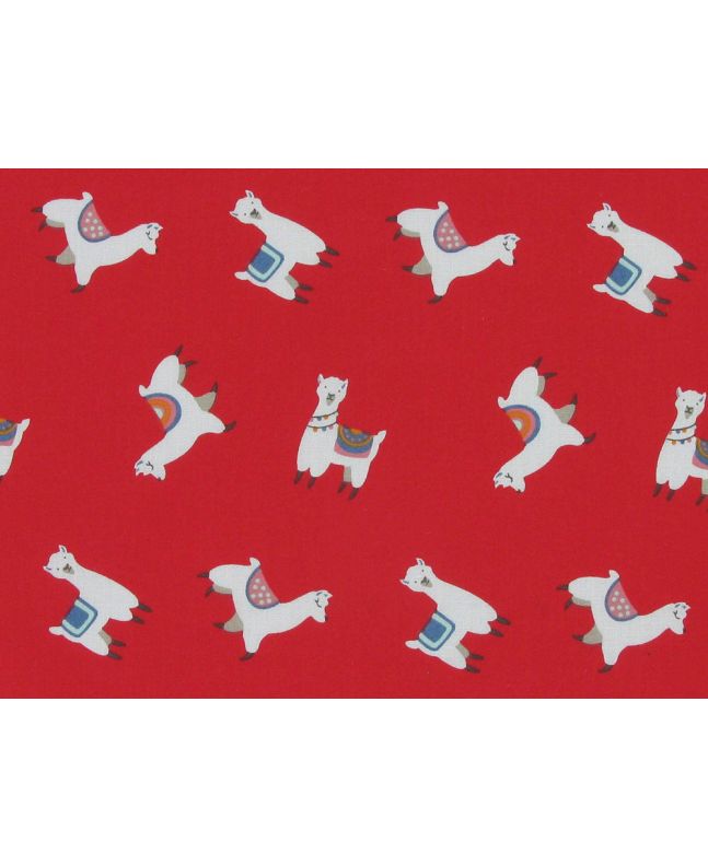 Llama Party Polycotton, Red