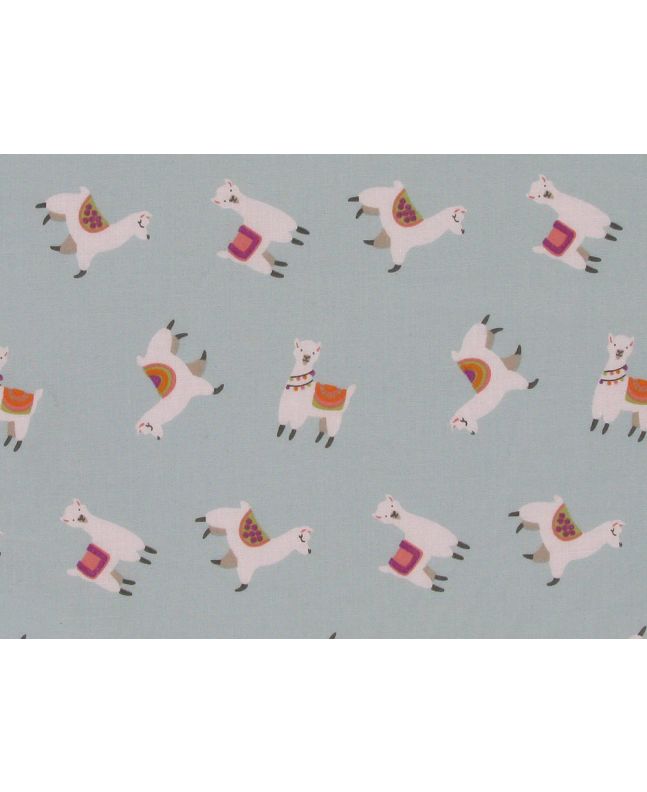 Llama Party Polycotton, Sky