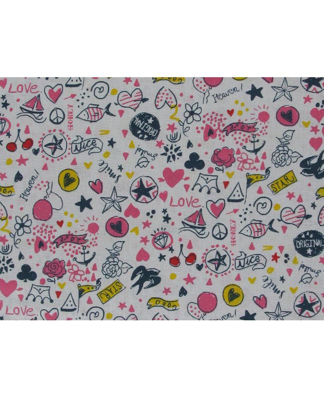 Love Doodle Cotton Print, Berry