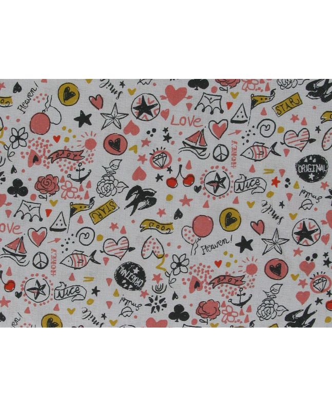 Love Doodle Cotton Print, Brick