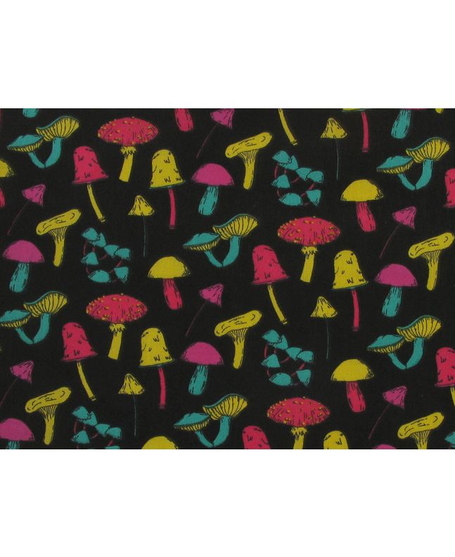 Magical Mushrooms Polycotton Print, Black